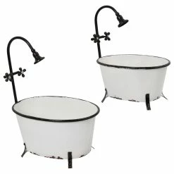 The Gerson Company Assorted Antique-Style Metal Bathtub Planters With Faucet Accent, Set Of 2