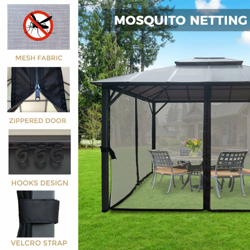 HIO 12 Ft. X 10 Ft. Outdoor Patio Gazebo With Double Roof And Netting - Image 6