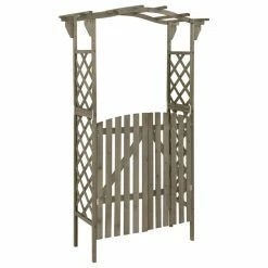 Vida XL International B.V. VidaXL Solid Firwood Pergola With Gate Gray Outdoor Wooden Arbor Gate Arch