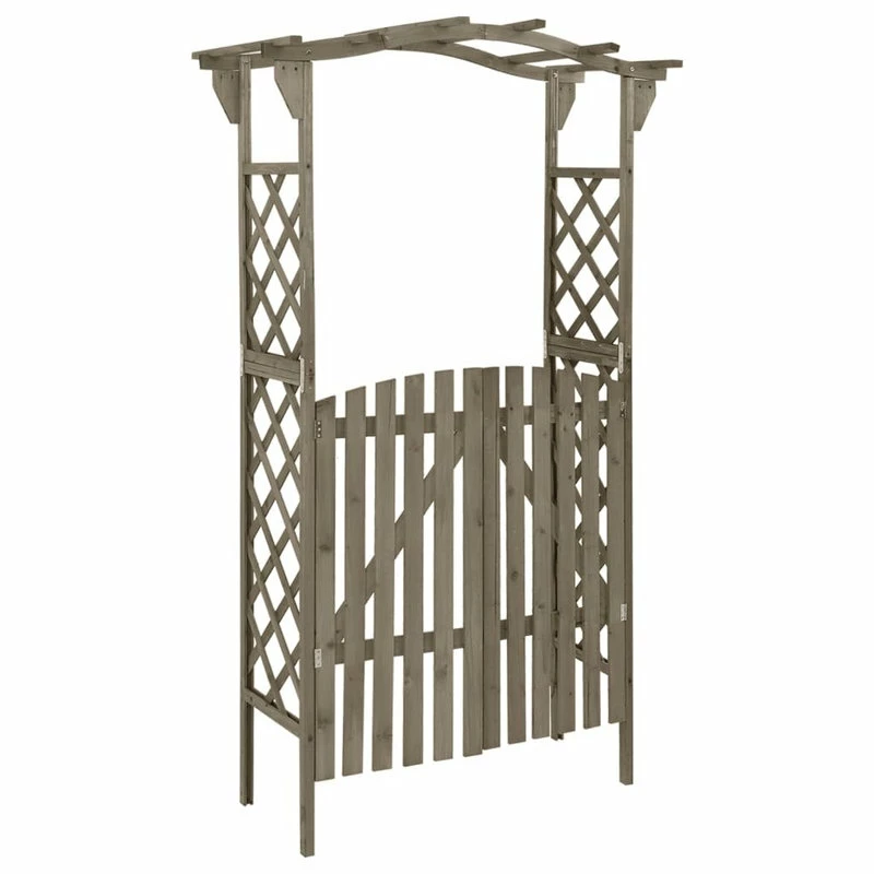 Vida XL International B.V. VidaXL Solid Firwood Pergola With Gate Gray Outdoor Wooden Arbor Gate Arch