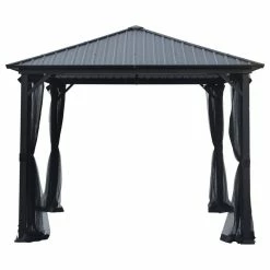 GDFStudio Hester Outdoor Modern Aluminum Hardtop Gazebo, Black