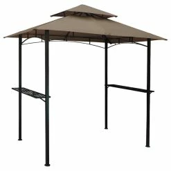 HIO 8 Ft. X 5 Ft. 2-Tier Steel Grill Gazebo With Shelves, Brown