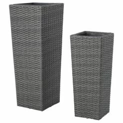 GDFStudio GDF Studio 2-Piece Eden Outdoor Wicker Flower Pots, Gray