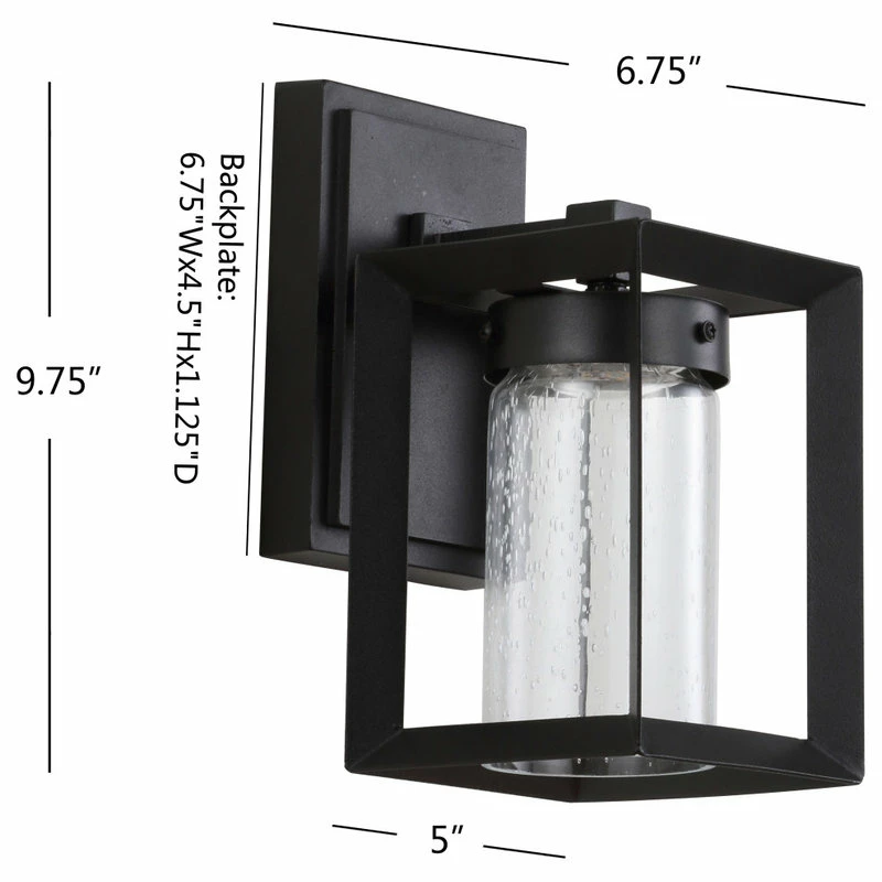JONATHAN Y Nate 6.75" Outdoor Modern Cube Bubble Glass/Metal Integrated LED Sconce, Black - Image 8