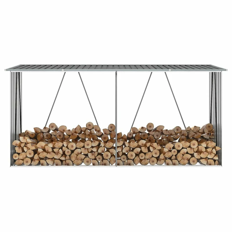 Vida XL International B.V. VidaXL Garden Log Storage Shed Galvanized Steel 129.9" Gray Outdoor Firewood 4 Vida XL International B.V. VidaXL Garden Log Storage Shed Galvanized Steel 129.9" Gray Outdoor Firewood - Image 2