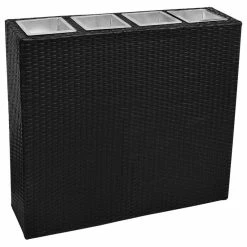 Vida XL International B.V. VidaXL Garden Raised Bed With 4 Pots Poly Rattan Black Lawn Flower Container