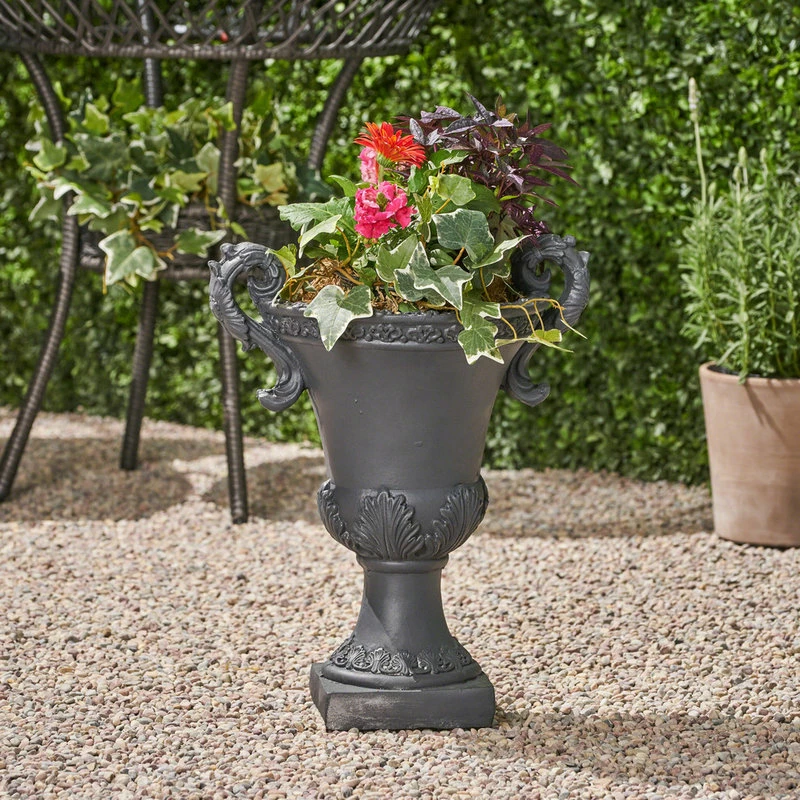 GDFStudio GDF Studio Renee Lightweight Concrete Chalice Garden Decorative Urn Planter, Bla - Image 2