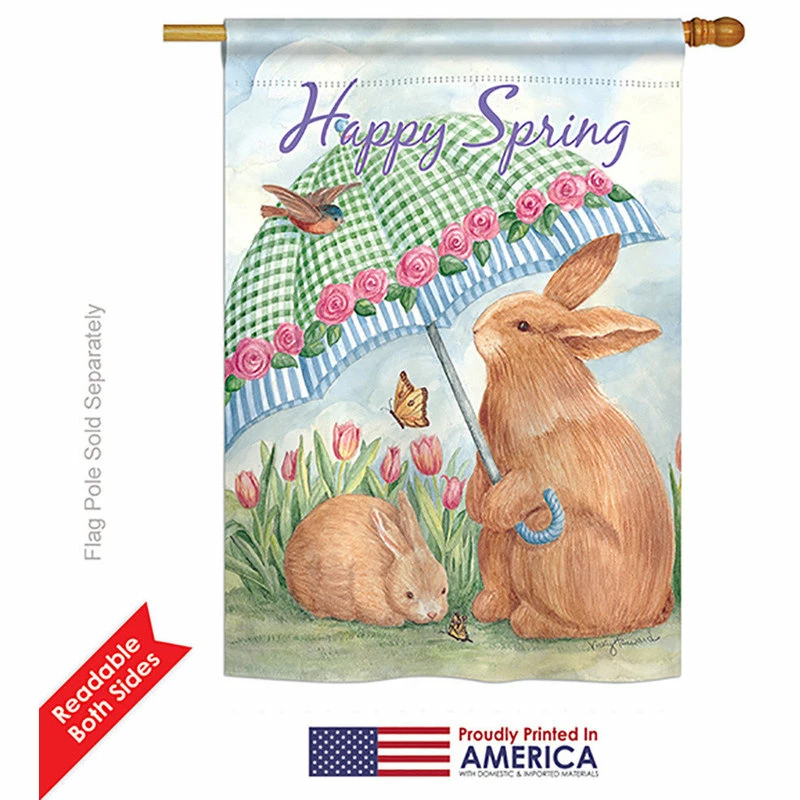 Breeze Decor Bunnies With Umbrella, Decorative Vertical House Flag 28"x40" - Image 2