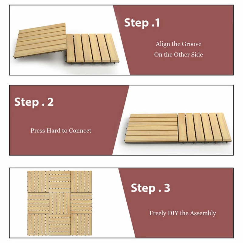 Costway 20PCS 12'' X 12'' Acacia Wood Deck Patio Pavers Stripe Pattern - Image 3