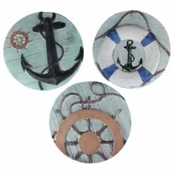 Chesapeake Bay Ltd Set Of 3 Ceramic Nautical Stepping Stones Anchor Wheel Hanging Decorative Art