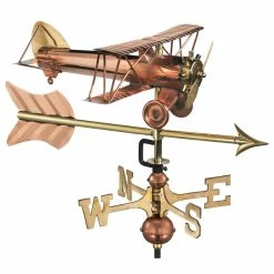 Good Directions, Inc. Biplane With Arrow Cottage Weathervane, Pure Copper With Roof Mount