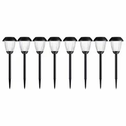Solar Path Lights, Set Of 8 Stainless Outdoor Lights By Pure Garden, Black