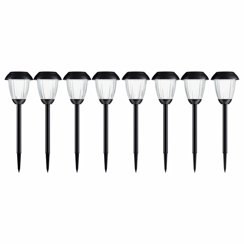 Solar Path Lights, Set Of 8 Stainless Outdoor Lights By Pure Garden, Black