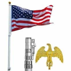 Yescom Telescopic Flagpole Kit With Eagle Pole Top Finial, Ball And Flag, 20' Flagpole