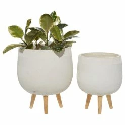 Brimfield & May Set Of 2 White Polystone Planter, 15", 17", White
