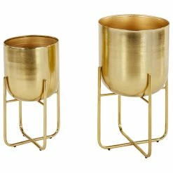 Brimfield & May Contemporary Style Round Indoor/Outdoor Metal Planters, Set Of 2