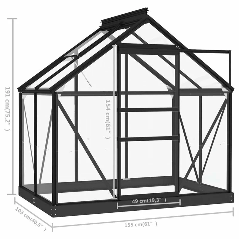 Vida XL International B.V. VidaXL Glass Greenhouse Anthracite 40.6" Aluminum Plant Nursery House Shed - Image 9