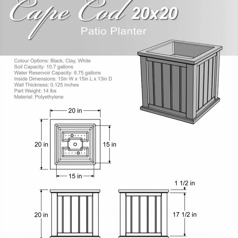 Mayne - Outdoor Products Of Distinction 20"x20"x20" Cape Cod Patio Planter, Black - Image 5