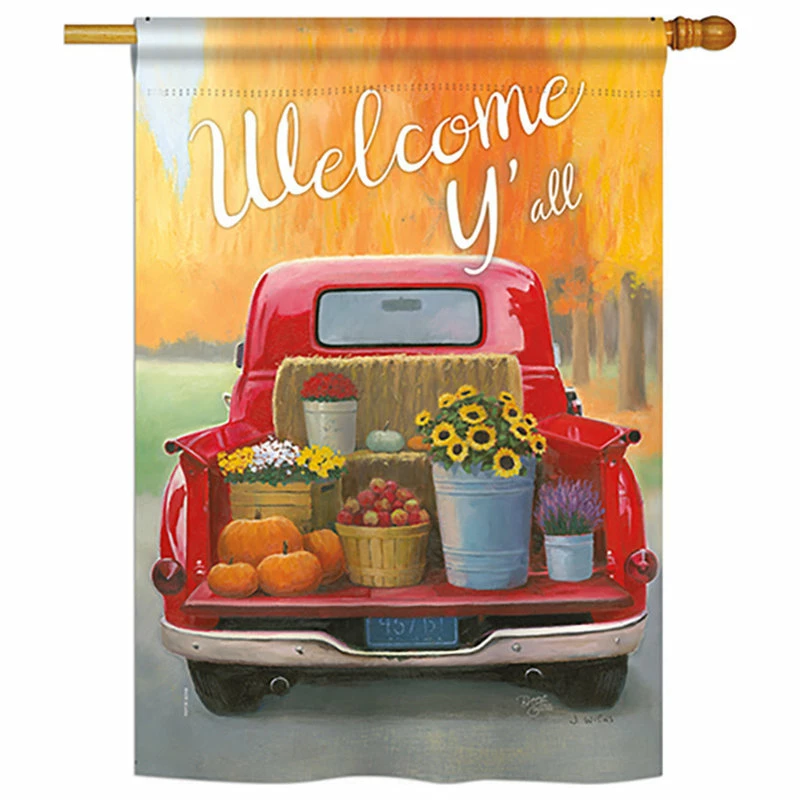 Breeze Decor Welcome Harvest Truck Fall, Seasonal House Flag 28"x40"