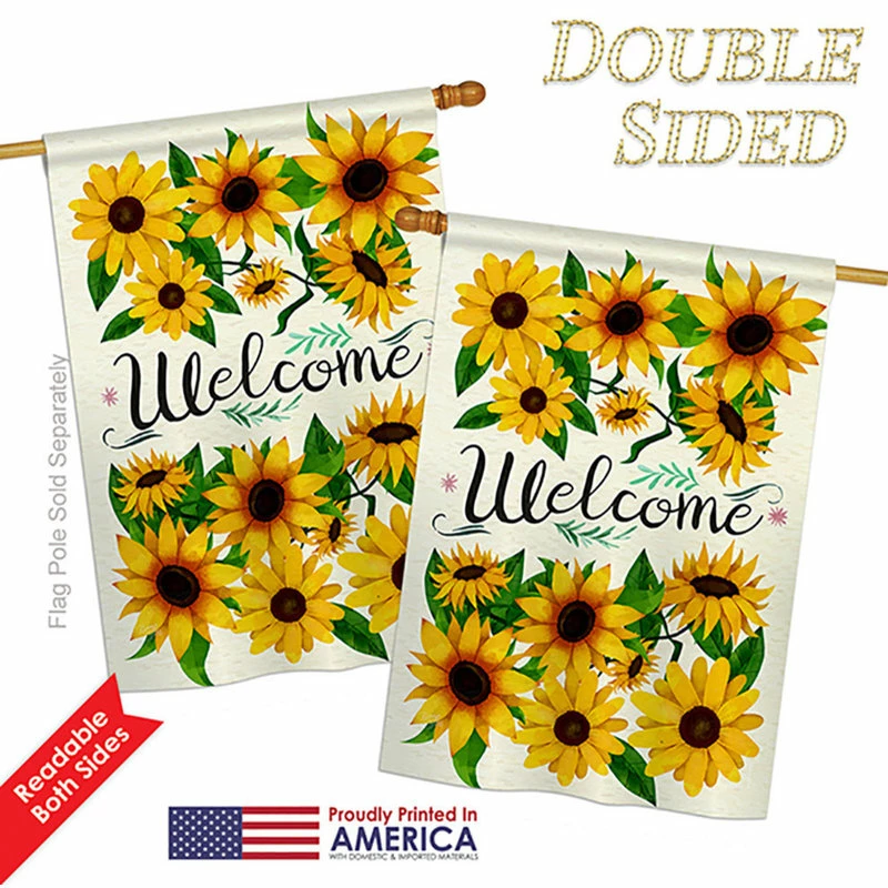 Breeze Decor Welcome Sunflowers Bouquet, Floral Decorative Vertical House Flag 28"x40" - Image 3