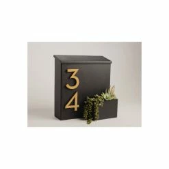 Modern Aspect Greetings Wall Mounted Mailbox W/ House Numbers, Lock Included, Outgoing Flag, Black, With Numbers