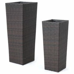 GDFStudio GDF Studio 2-Piece Eden Outdoor Wicker Flower Pots, Multibrown