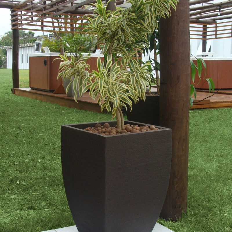 Japi Pottery Square Modern Pot Charcoal, Coffee, 14.5"x21.2" - Image 2