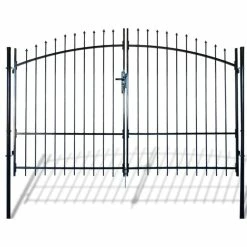 Vida XL International B.V. VidaXL Double Door Fence Gate With Spear Top 118.1"x88.6" Hardware Fencing