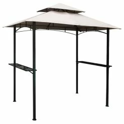 HIO 8 Ft. X 5 Ft. 2-Tier Steel Grill Gazebo With Shelves, Beige