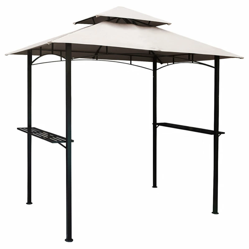 HIO 8 Ft. X 5 Ft. 2-Tier Steel Grill Gazebo With Shelves, Beige