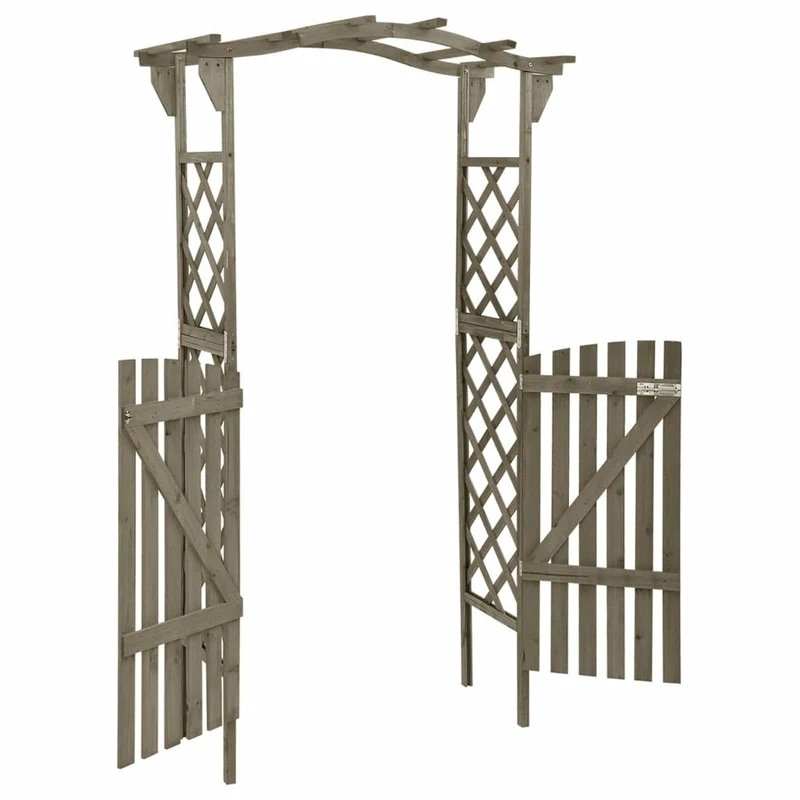 Vida XL International B.V. VidaXL Solid Firwood Pergola With Gate Gray Outdoor Wooden Arbor Gate Arch - Image 3