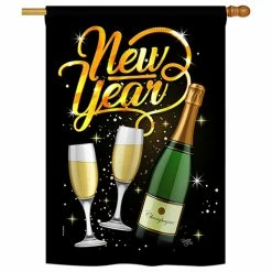 Breeze Decor Cheers To Happy New Year Winter Double-Sided Flag, 28"x40"