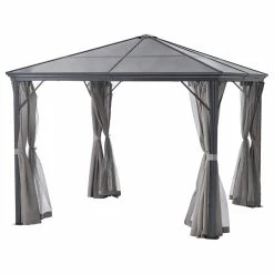 GDFStudio GDF Studio Bali Outdoor 10'x10' Aluminum Framed Gazebo With Curtains, Gray/Black