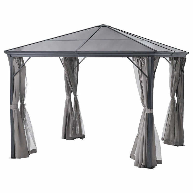 GDFStudio GDF Studio Bali Outdoor 10'x10' Aluminum Framed Gazebo With Curtains, Gray/Black 3 GDFStudio GDF Studio Bali Outdoor 10'x10' Aluminum Framed Gazebo With Curtains, Gray/Black