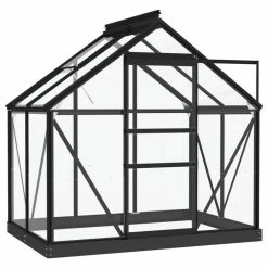 Vida XL International B.V. VidaXL Glass Greenhouse Anthracite 40.6" Aluminum Plant Nursery House Shed