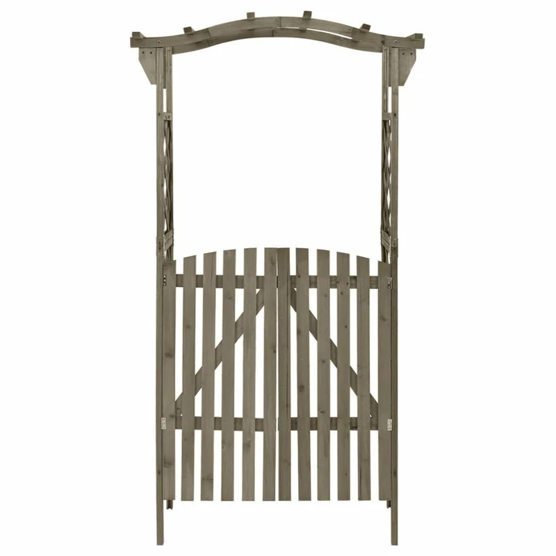 Vida XL International B.V. VidaXL Solid Firwood Pergola With Gate Gray Outdoor Wooden Arbor Gate Arch - Image 2