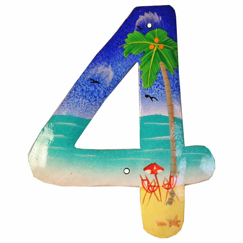 Tropical Beach House Numbers Haitian Metal Art Number 4