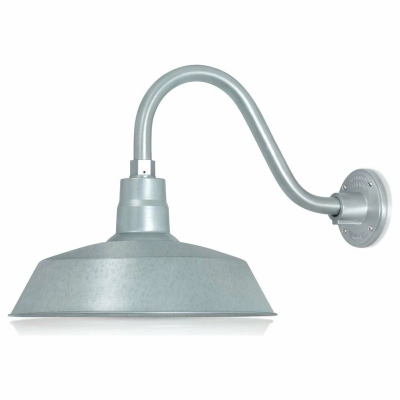 HTM Lighting Solutions 14in. Barn Light Fixture With Gooseneck Arm, Galvanized, 14-1/2" Long Gooseneck