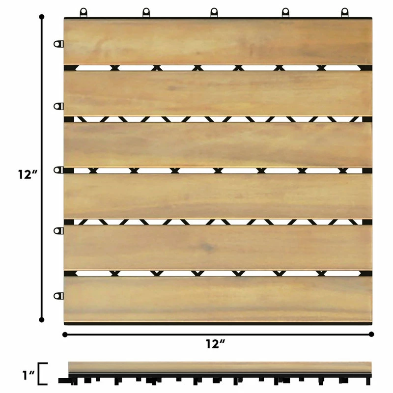 Costway 20PCS 12'' X 12'' Acacia Wood Deck Patio Pavers Stripe Pattern - Image 2