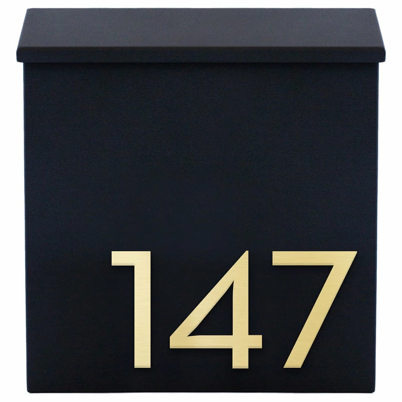 Modern Aspect The Inbox Wall Mounted Mailbox + House Numbers, Lock Included, Outgoing Flag, Black