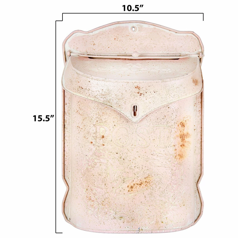 CREATIVE CO-OP Embossed Tin Post Box, Distressed Finish, Pink - Image 2