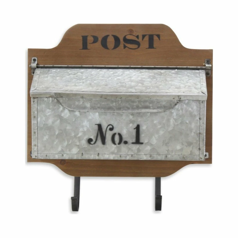 HomeRoots Furniture Wall Hanging Mailbox With Metal Hooks - Image 3
