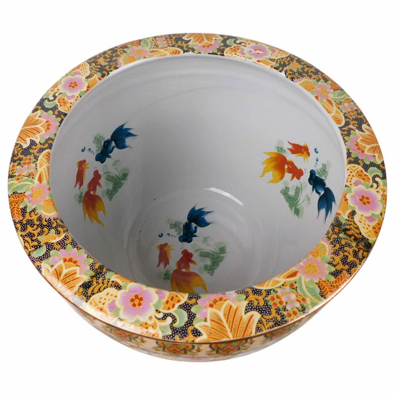 Oriental Furnishings Chinese Porcelain Fish Bowl Planter, Satsuma Peacocks, 12" - Image 3