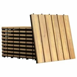 Costway 20PCS 12'' X 12'' Acacia Wood Deck Patio Pavers Stripe Pattern