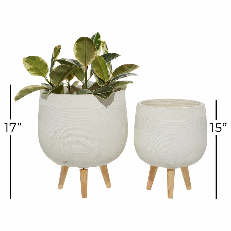 Brimfield & May Set Of 2 White Polystone Planter, 15", 17", White - Image 3