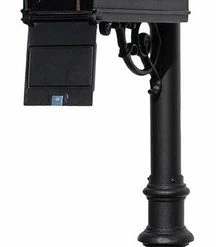 QualArc Mailbox Post System-Locking Insert, Fluted Base, No Address Plate/Number, Black