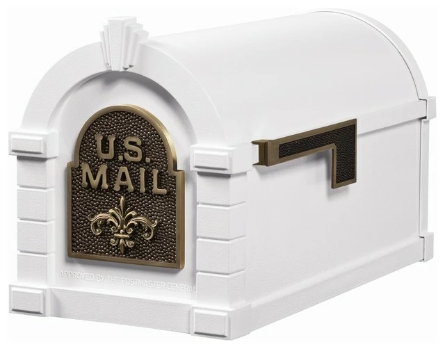 Gaines Keystone Series Curbside Mailbox, White And Antique Bronze, Fleur-De-Lis 3 Gaines Keystone Series Curbside Mailbox, White And Antique Bronze, Fleur-De-Lis