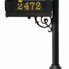 QualArc Mailbox Post W/Number, Brace, Ornate Base And Bayview Solar Lamp, Black