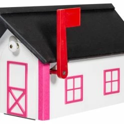 FBUSA Poly Roof Standard Mailbox- Standard Colors With Black Roof, White/Pink