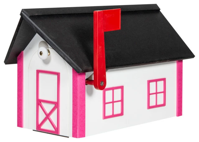 FBUSA Poly Roof Standard Mailbox- Standard Colors With Black Roof, White/Pink
